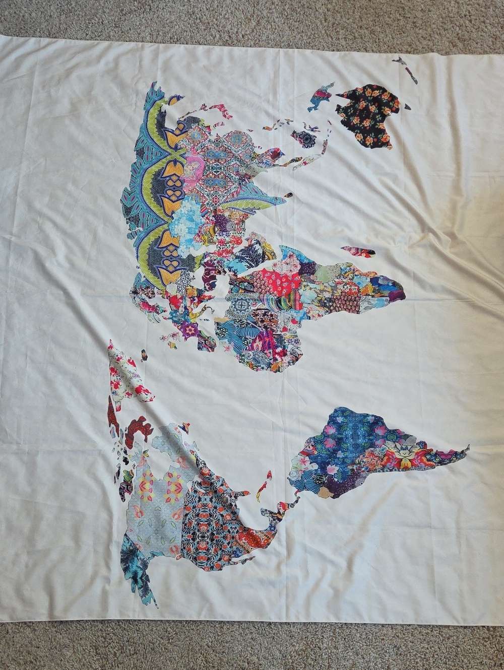 Cream Colored World Map Tapestry 57 In. Tall, 56 In. Wide